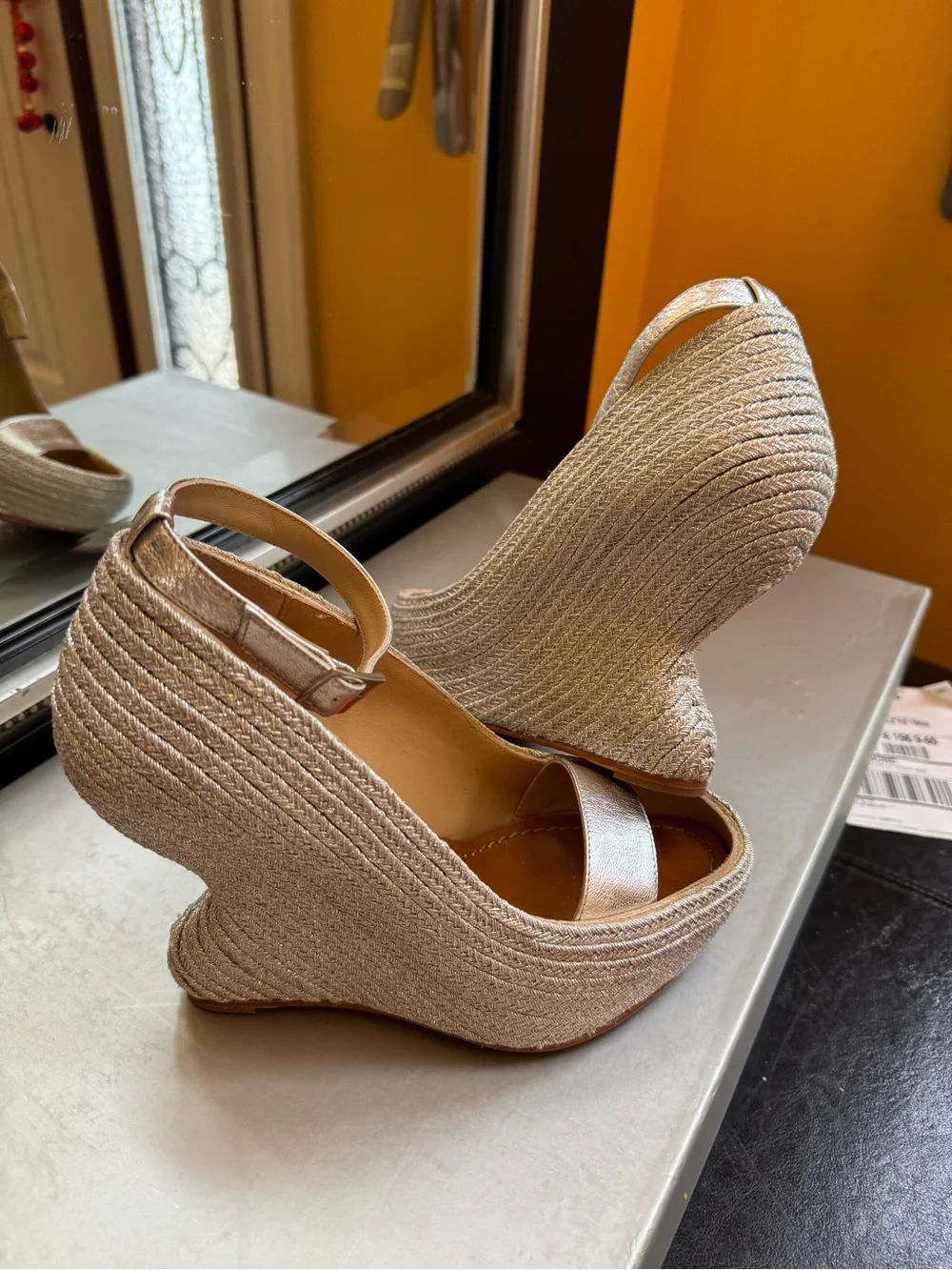 Paloma Barceló Metallic Silver Platform Peep-Toe Sandals with Ankle Strap